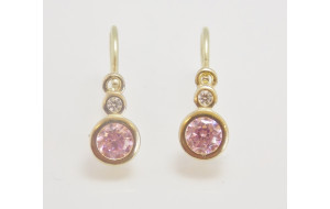 Detské náušnice žlté zlato Kruh C1984-pink,white Detské náušnice žlté zlato Kruh C1984-pink,white