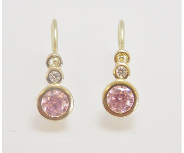 Detské náušnice žlté zlato Kruh C1984-pink,white Detské náušnice žlté zlato Kruh C1984-pink,white