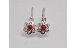 Detské náušnice biele zlato Kvietok  C2149-ruby,white