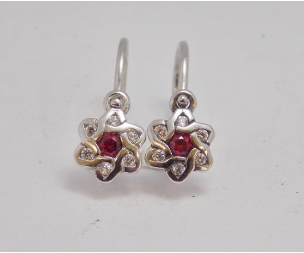 Detské náušnice biele zlato Kvietok C2149-ruby,white Detské náušnice biele zlato Kvietok C2149-ruby,white