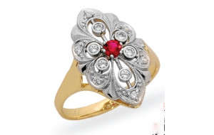 Prsteň s diamantmi a rubínom Barok style JM84