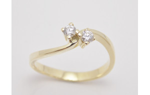 Prsteň s diamantmi 0,14 ct zo žltého zlata Double Beauty