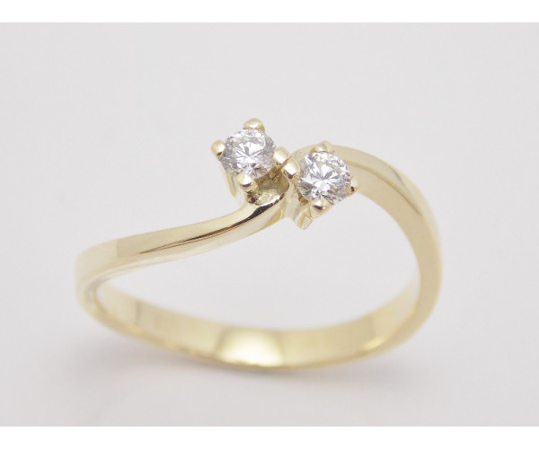 Prsteň s diamantmi 0,14 ct zo žltého zlata Double Beauty