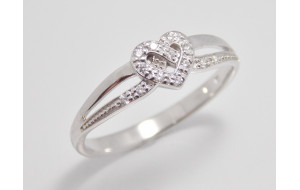 Prsteň s diamantmi z bieleho zlata Big Heart